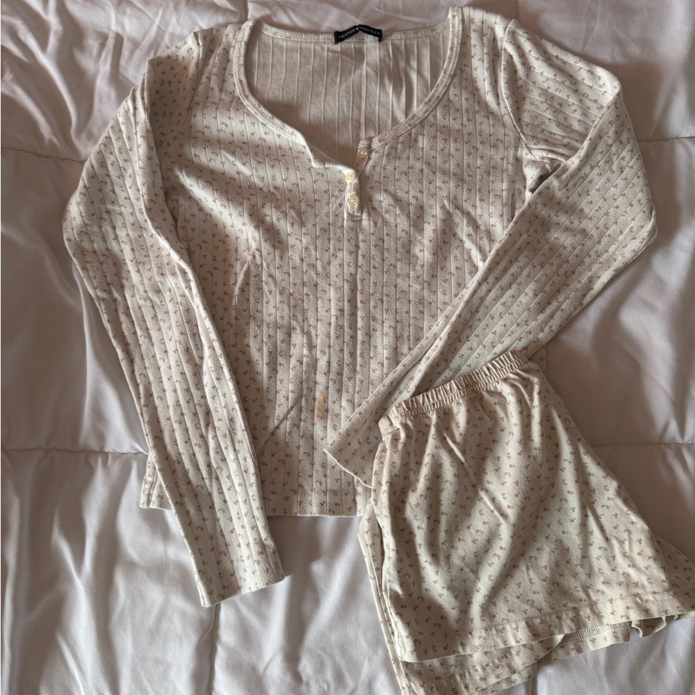 Brandy Melville John Galt Cream Button-Up Pajama Set